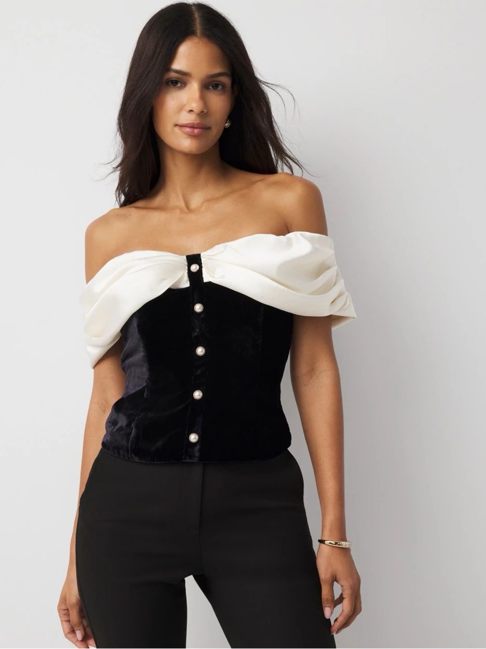 WHBM $130 Satin + Velvet Bustier - Picture 2 of 8